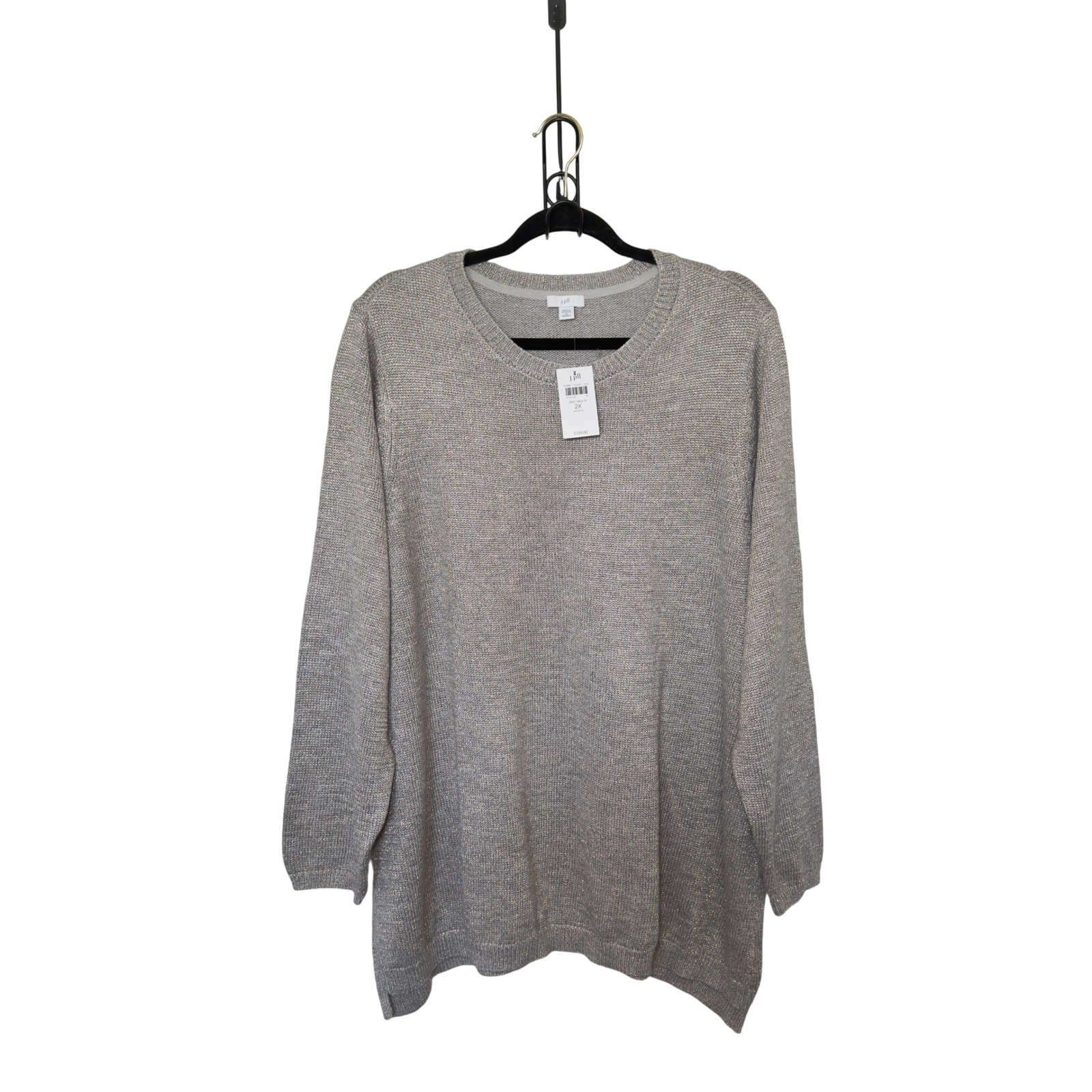 J. Jill Zinc Metallic Silver Gray Relaxed Fit Crew-Neck Pullover Sweater